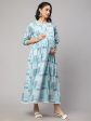 Women Sky Blue Printed Flared Maternity Dress - Rasiya Hot on Sale