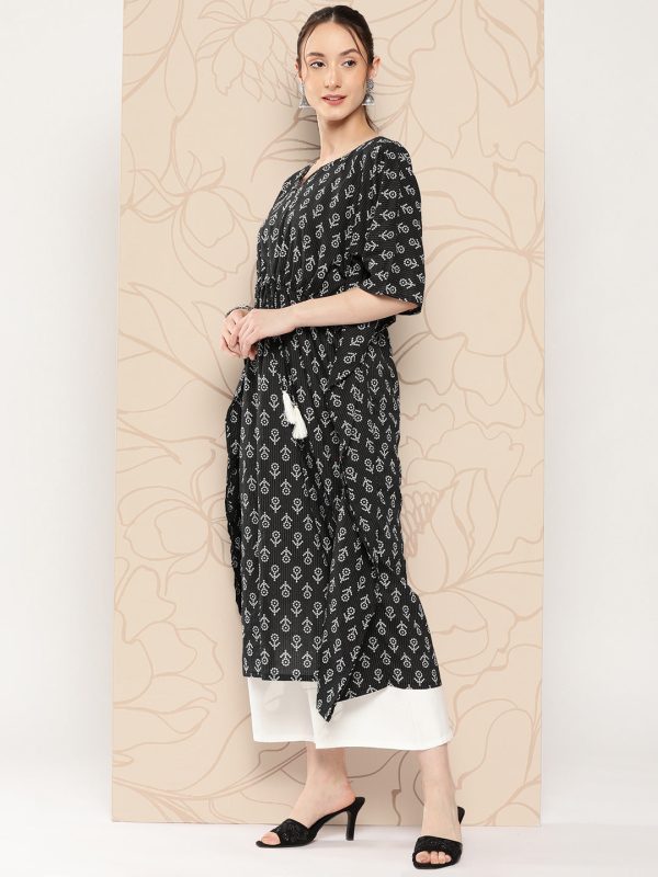 Women Black Ethnic Printed Kaftan - Rasiya on Sale