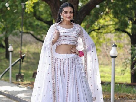 Aastha Fashion Women s White Georgette Georgette Embroidered and coding work Lehenga Choli on Sale