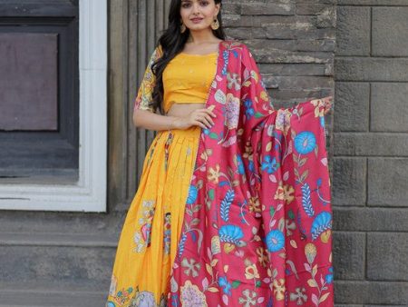 Aastha Fashion Women s Yellow Dola Silk Rich Designer Print Lehenga Choli Discount