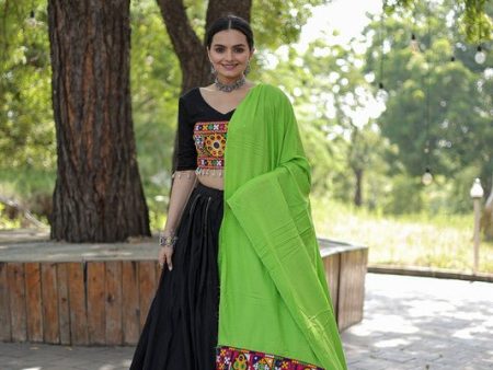 Aastha Fashion Women s Black Reyon Rayon with Kutchi Embroidered work with Gota patti work Lehenga Choli Sale