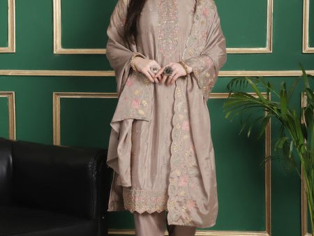 Jyoti Fashion Women s Beige Chinon Chiffon Floral Embroidery with Cording & Crystal Work Designer Straight Suit Set Sale