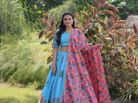 Aastha Fashion Women s Sky_blue Dolla Silk Dolla Silk With Rich Designer Print Lehenga Choli For Cheap