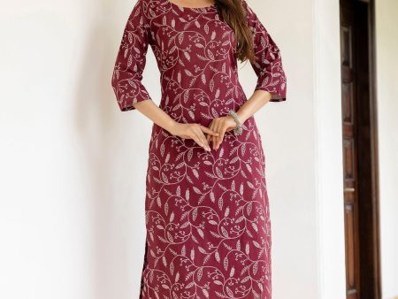 Women Burgundy Printed Straight Kurta With Trouser - Rasiya Supply