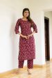 Women Burgundy Printed Straight Kurta With Trouser - Rasiya Supply