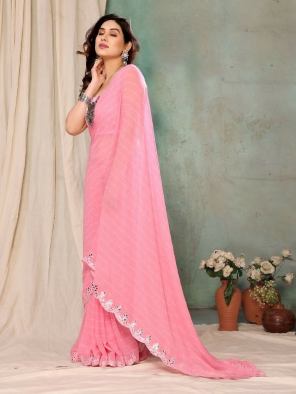 Aafreen Partywear Designer Pink Georgette Fancy Saree Sale