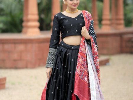 Aastha Fashion Women s Black Georgette Sequins Embroidery work Lehenga Choli Online Sale