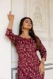 Women Burgundy Printed Straight Kurta With Trouser - Rasiya Supply