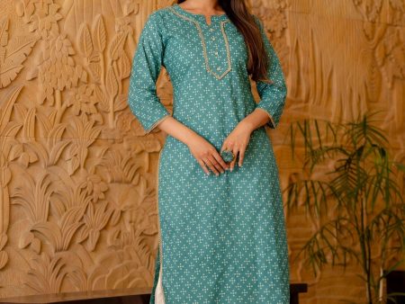 Women Green Bandhani Printed Straight Kurta - Rasiya For Sale