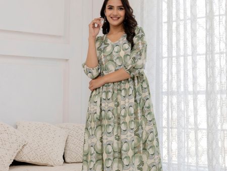 Women Green Abstract Printed Flared Dress - Rasiya Sale