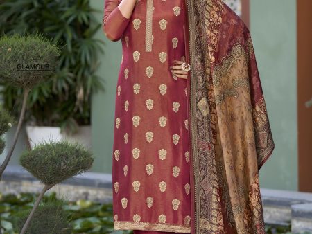 Jyoti Fashion Women s Maroon Pure Silk Elegant Jacquard Woven Kurta with Trouser & Dupatta For Discount