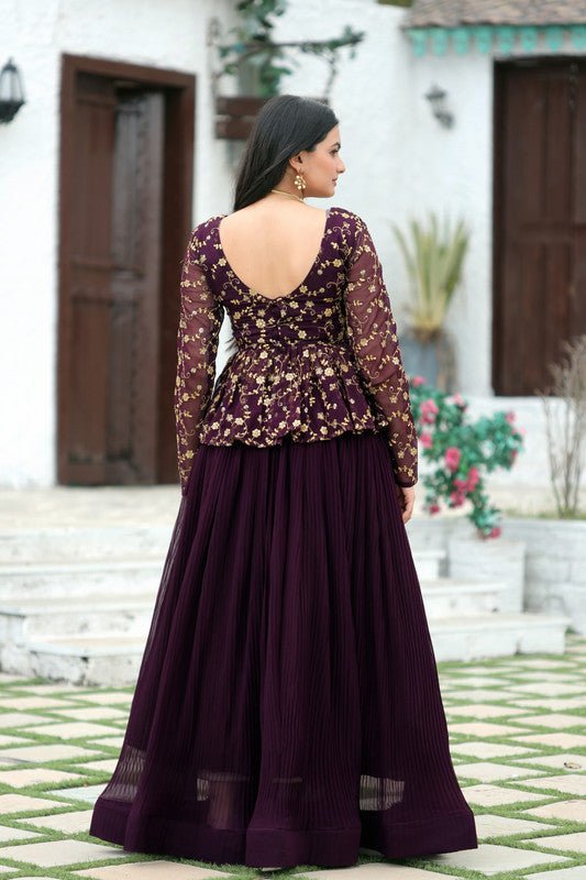 Aastha Fashion Women s Burgundy Faux Blooming Crush Pleating Lehenga Choli on Sale