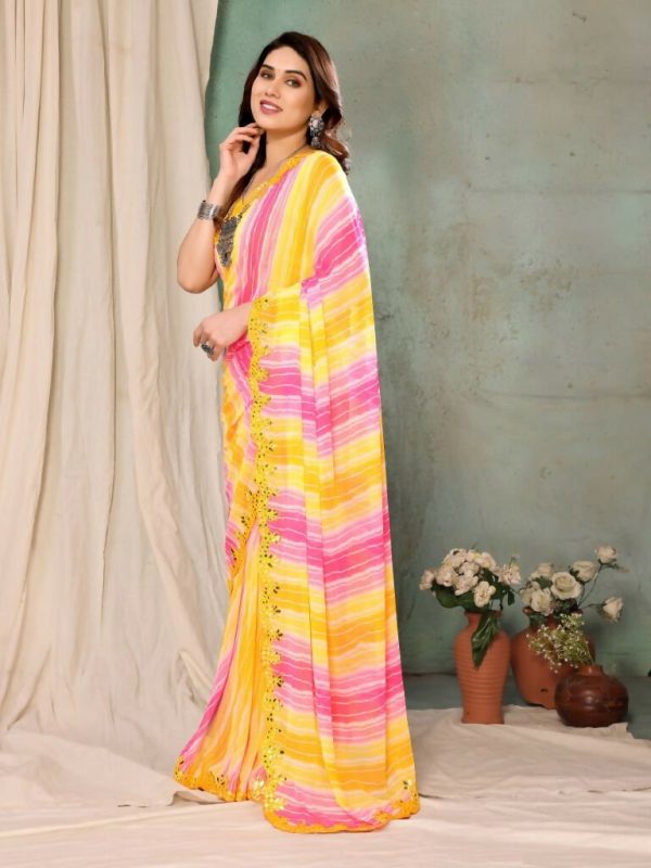 Aafreen Partywear Designer Lemon Georgette Fancy Saree Discount