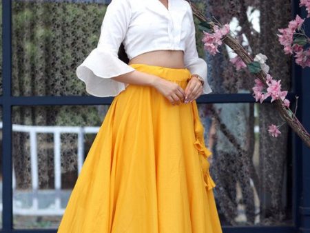 Aastha Fashion Women s Yellow Chinnon Wire Picco-work Lehenga Choli Online Sale