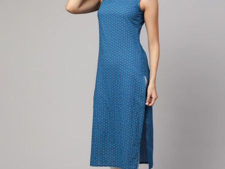 Women Blue Printed Straight Sleeveless Kurta - Rasiya For Discount