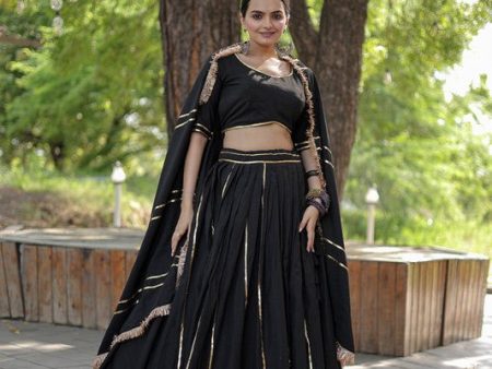 Aastha Fashion Women s Black Reyon Reyon fabric with gota patti work And Mirror Work Lehenga Choli Fashion