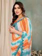 Aafreen Partywear Designer Orange & Blue Georgette Fancy Saree For Discount