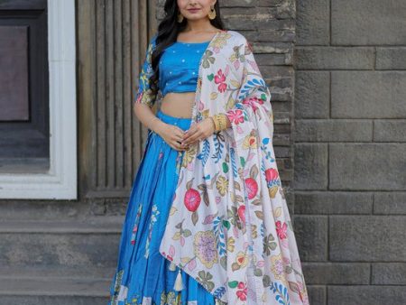 Aastha Fashion Women s Sky Blue Dola Silk Rich Designer Print Lehenga Choli Hot on Sale