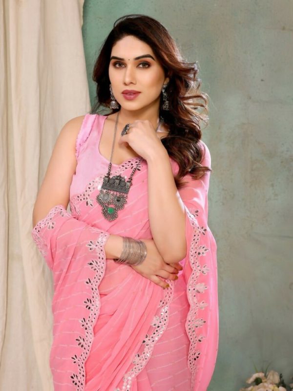 Aafreen Partywear Designer Pink Georgette Fancy Saree Sale