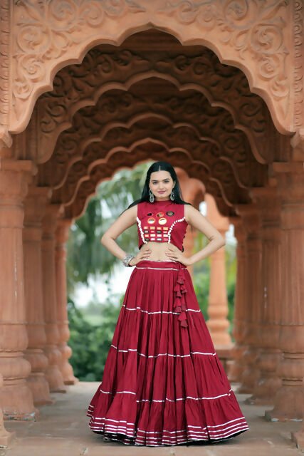 Aastha Fashion Women s Maroon Georgette Reyon With Attractive Gota-Patti work Lehenga Choli Supply