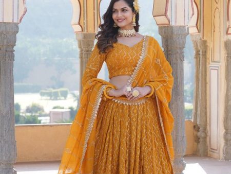 Aastha Fashion Women s Yellow Faux Blooming Georgette With Heavy Sequins Embroidered work Lehenga Choli Sale